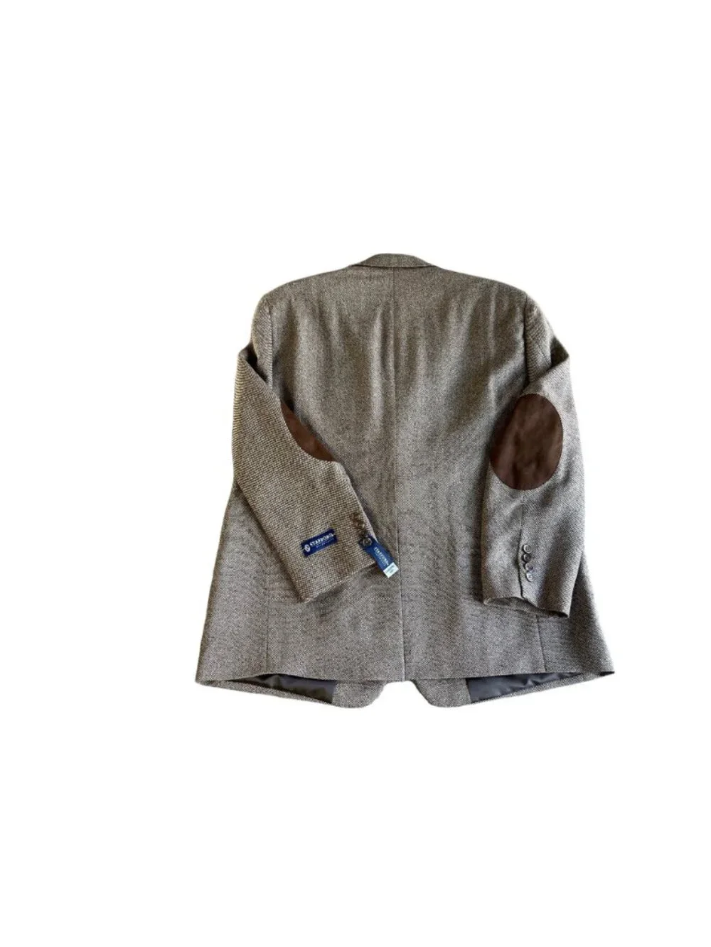 Stafford Essentials Classic Fit Brown Wool Blazer With Elbow Patches Mens Size 4